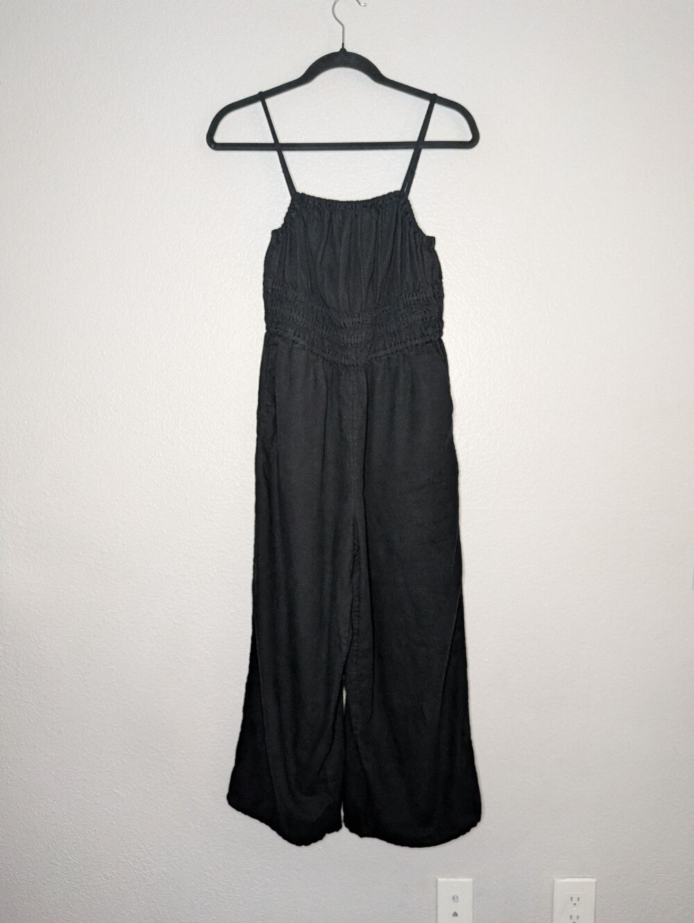 Old Navy Black Smocked Waist Linen Blend Wide Leg Tank Jumpsuit M